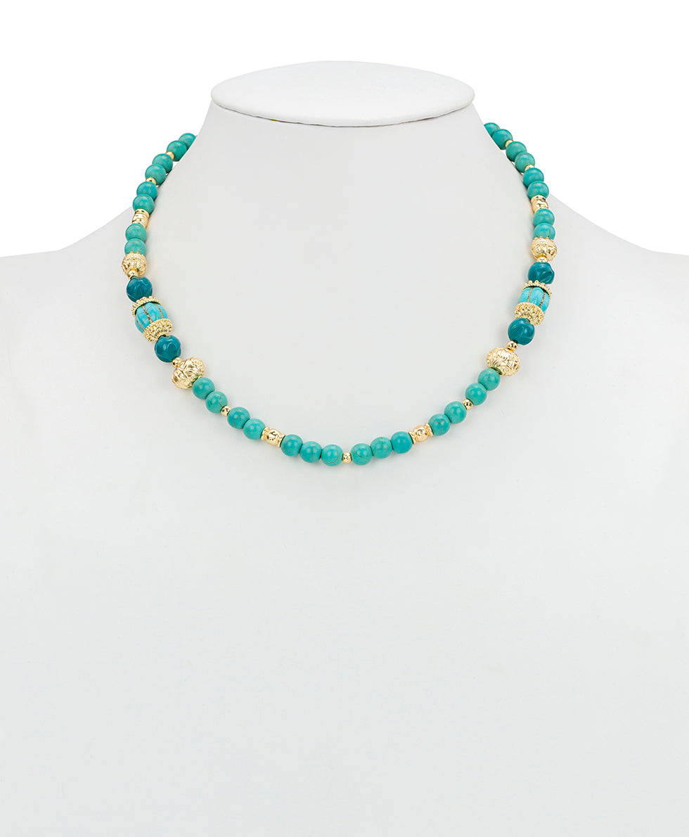 Female - Teal Bead Modular Necklace - Eclectic Bead - egpytian gold - by Patricia Nash - View 4 of 4