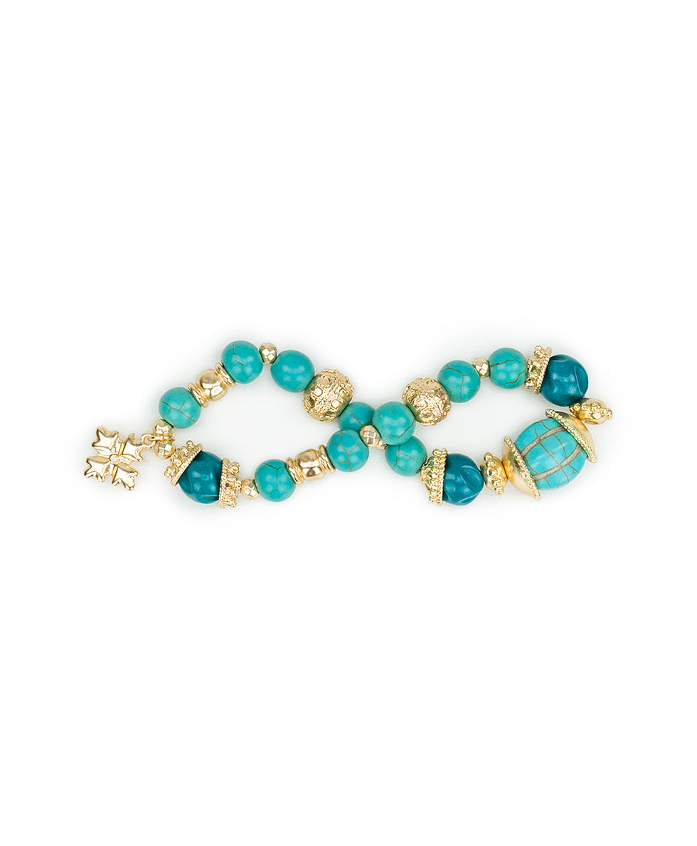 Female - Teal Bead Stretch Bracelet - Eclectic Bead - egyptian gold - by Patricia Nash - View 2 of 3
