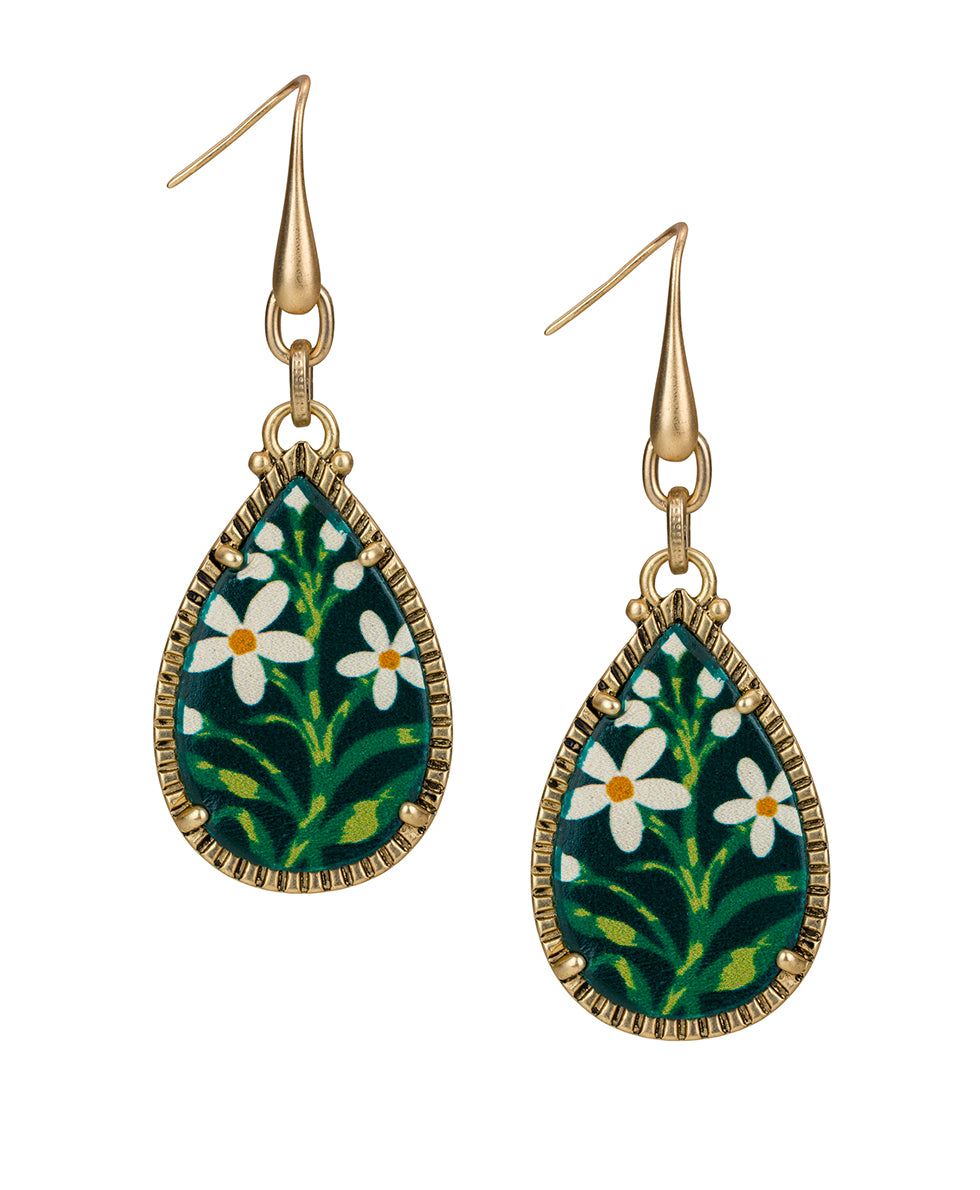 Female - Teardrop Earrings - Leather Insert Collection - spruce/antique gold - by Patricia Nash - View 1 of 2