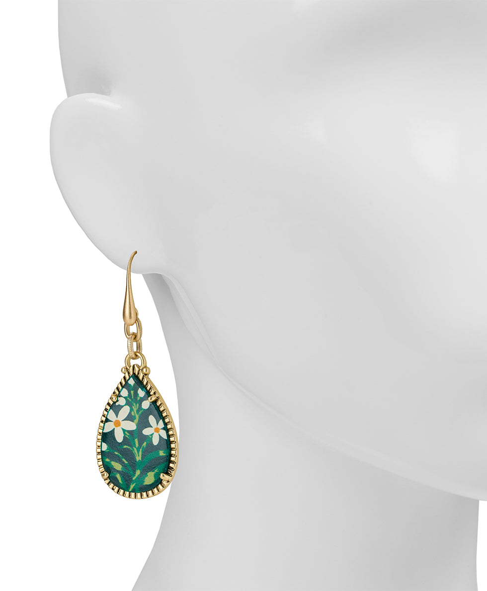Female - Teardrop Earrings - Leather Insert Collection - spruce/antique gold - by Patricia Nash - View 2 of 2
