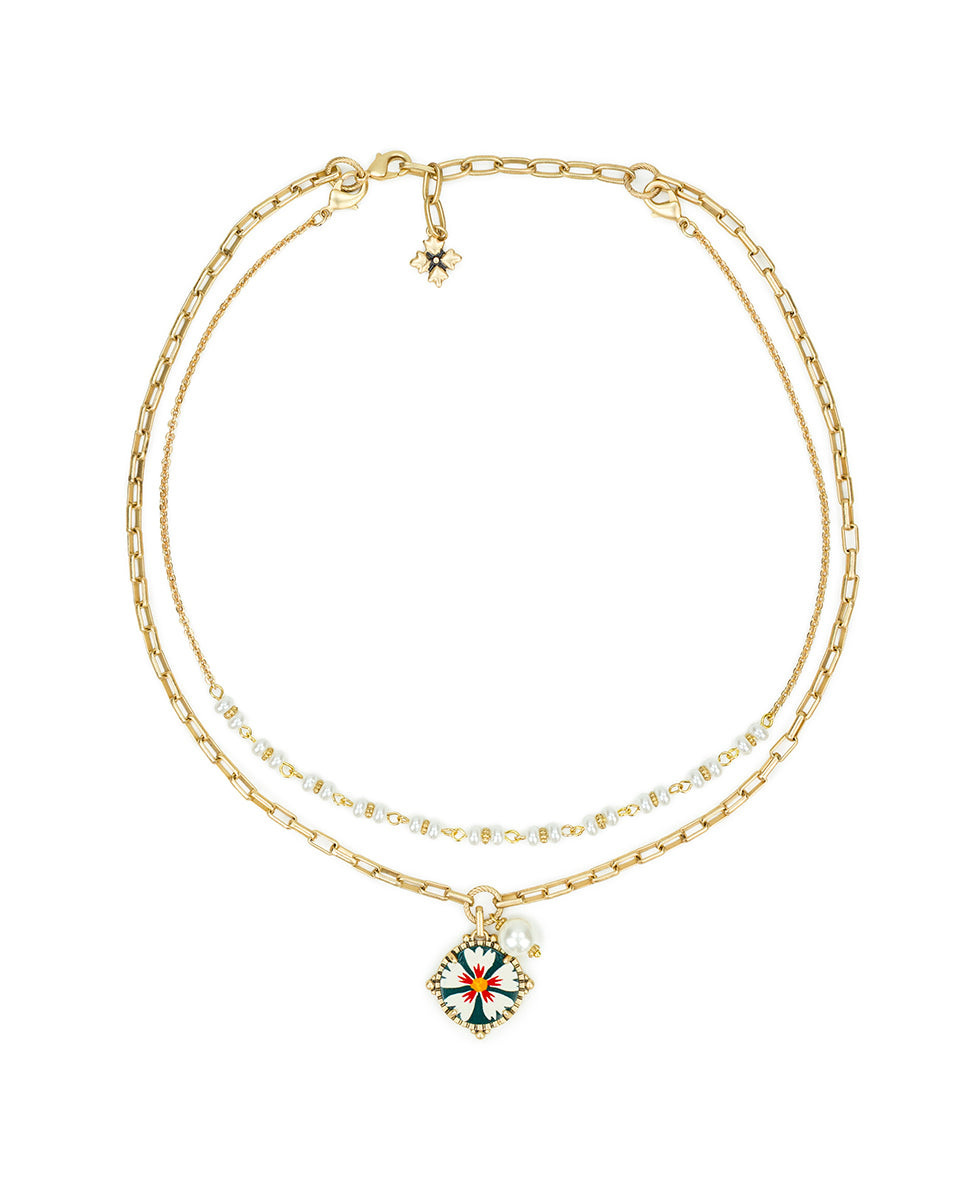 Female - Modular Drop and Pearl Necklace - Leather Insert Collection - spruce/antique gold - by Patricia Nash - View 2 of 4