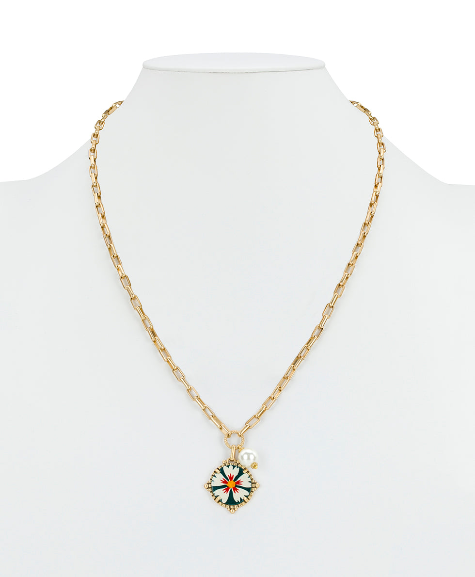 Female - Modular Drop and Pearl Necklace - Leather Insert Collection - spruce/antique gold - by Patricia Nash - View 4 of 4