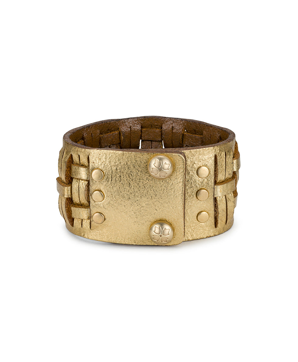 Female - Woven Snap Cuff - Woven Leather Collection - antique gold - by Patricia Nash - View 2 of 4