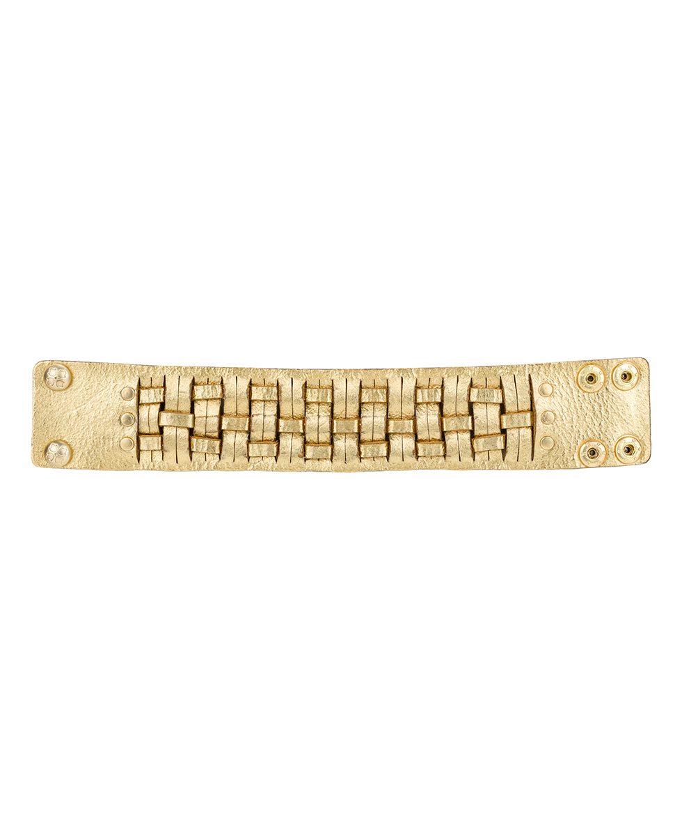 Female - Woven Snap Cuff - Woven Leather Collection - antique gold - by Patricia Nash - View 3 of 4