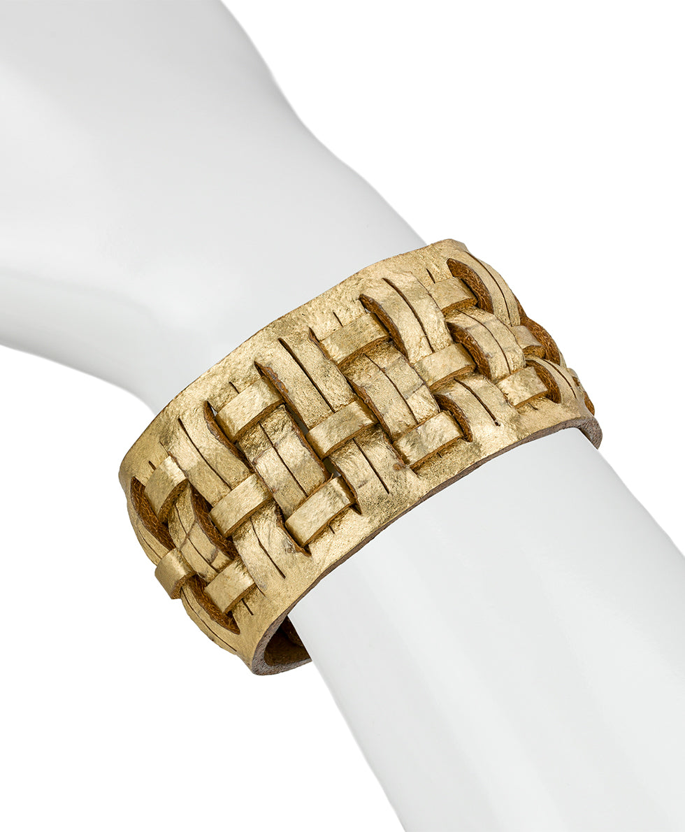 Female - Woven Snap Cuff - Woven Leather Collection - antique gold - by Patricia Nash - View 4 of 4