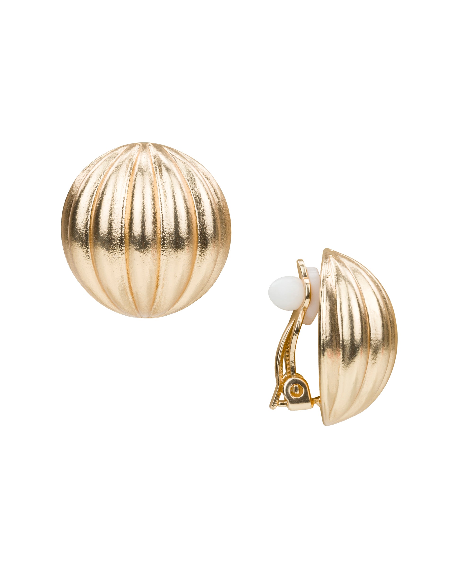 Female - Scalloped Button Clip Earrings - Scalloped Bead Collection - matte gold - by Patricia Nash - View 1 of 2