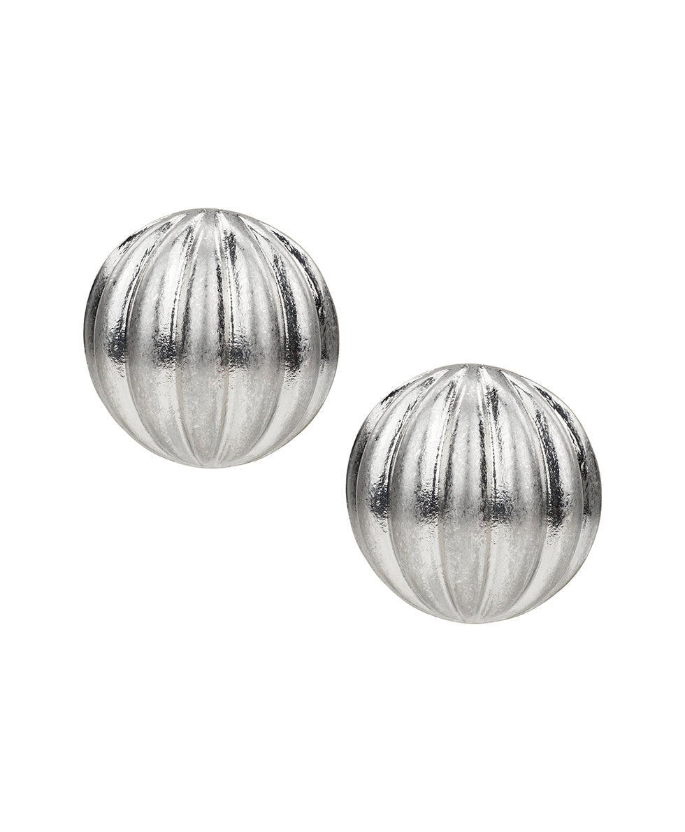 Female - Scalloped Button Post Earrings - Scalloped Bead Collection - worn rhodium - by Patricia Nash - View 1 of 2