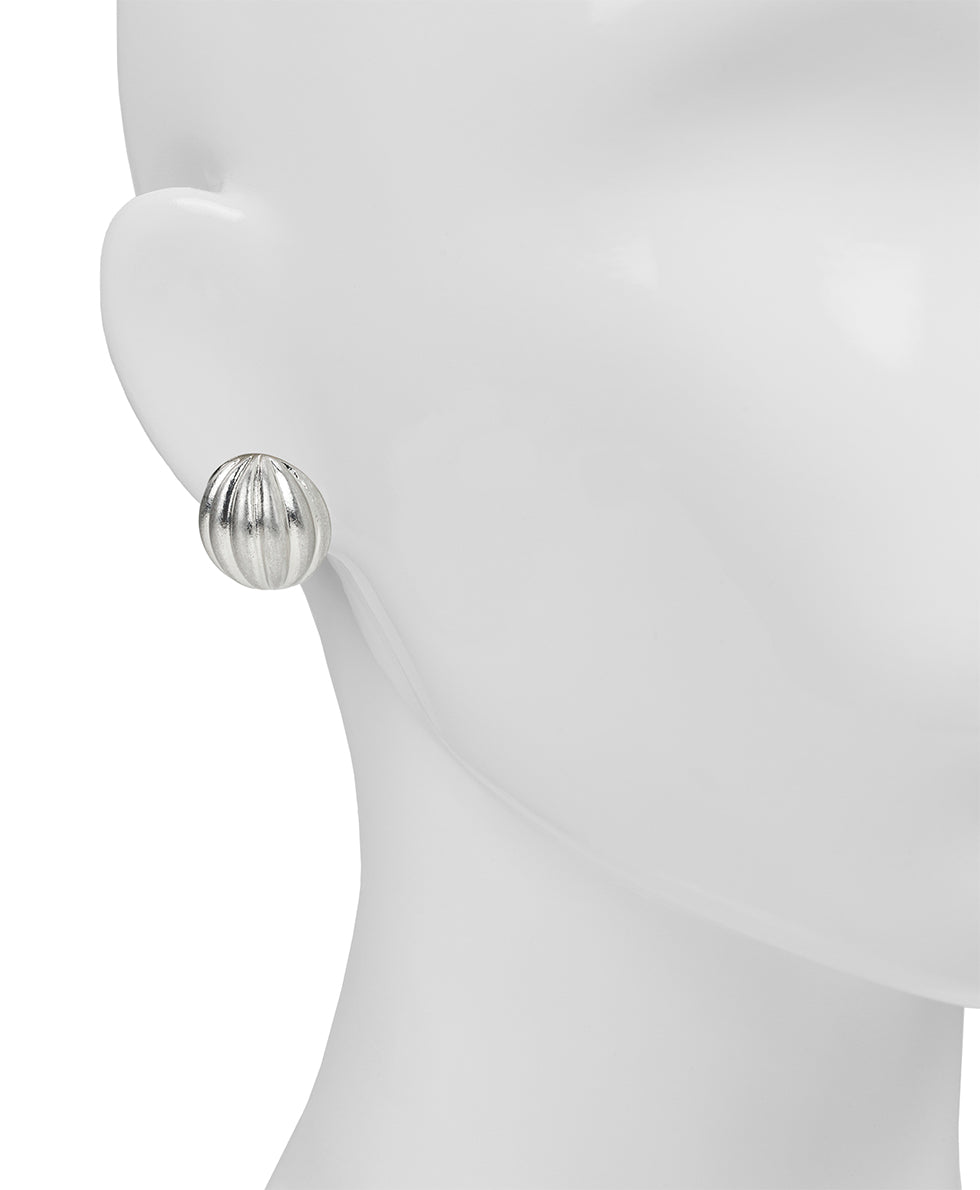 Female - Scalloped Button Post Earrings - Scalloped Bead Collection - worn rhodium - by Patricia Nash - View 2 of 2