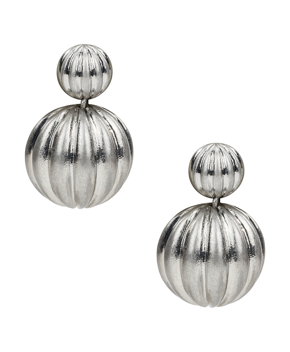 Female - Double Scalloped Post Earrings - Scalloped Bead Collection - worn rhodium - by Patricia Nash - View 1 of 2