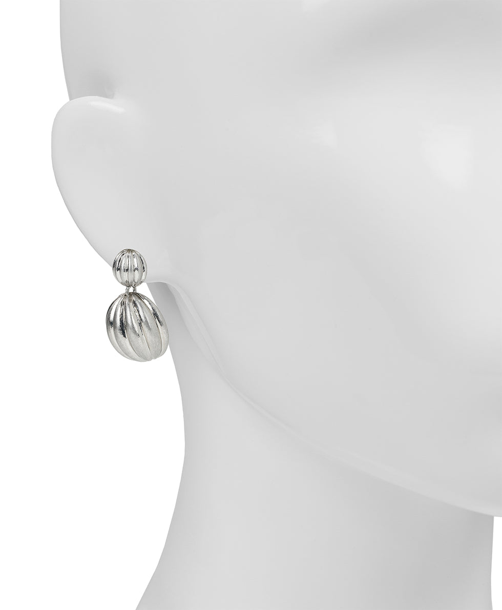 Female - Double Scalloped Post Earrings - Scalloped Bead Collection - worn rhodium - by Patricia Nash - View 2 of 2