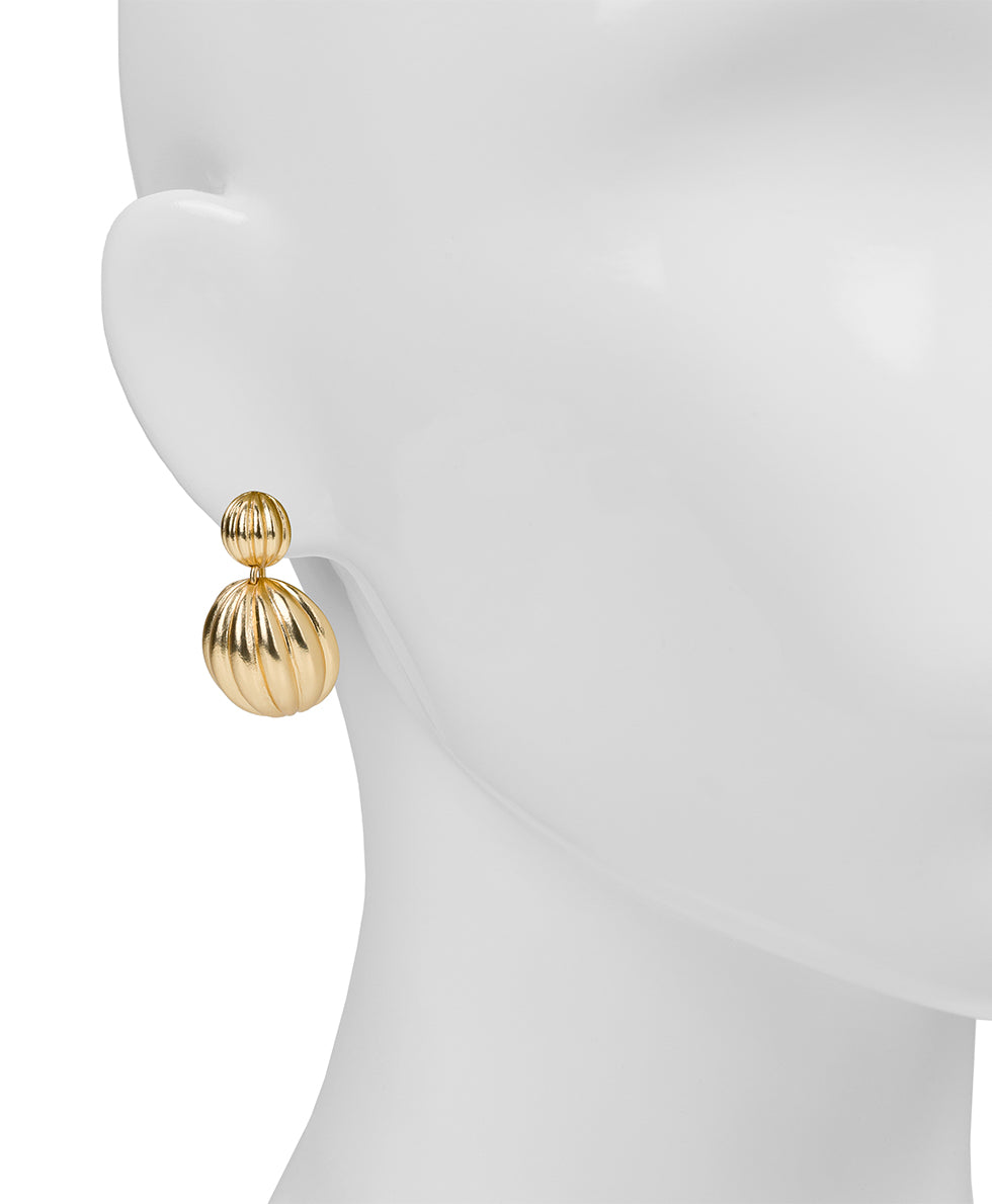 Female - Double Scalloped Earrings - Scalloped Bead Collection - matte gold - by Patricia Nash - View 2 of 2