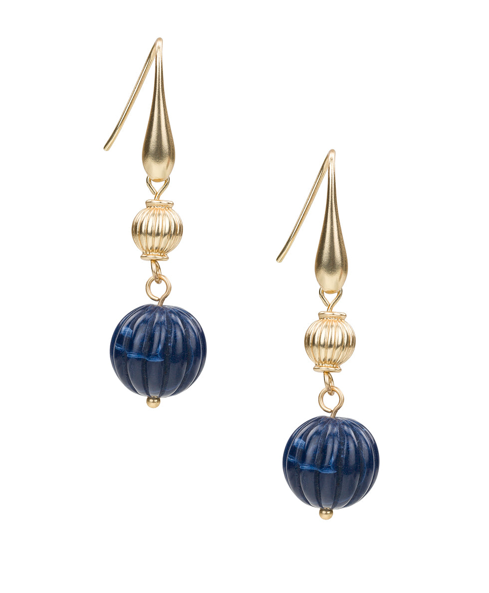 Female - Bead Drop Earrings - Scalloped Bead Collection - matte gold/blue - by Patricia Nash - View 1 of 2