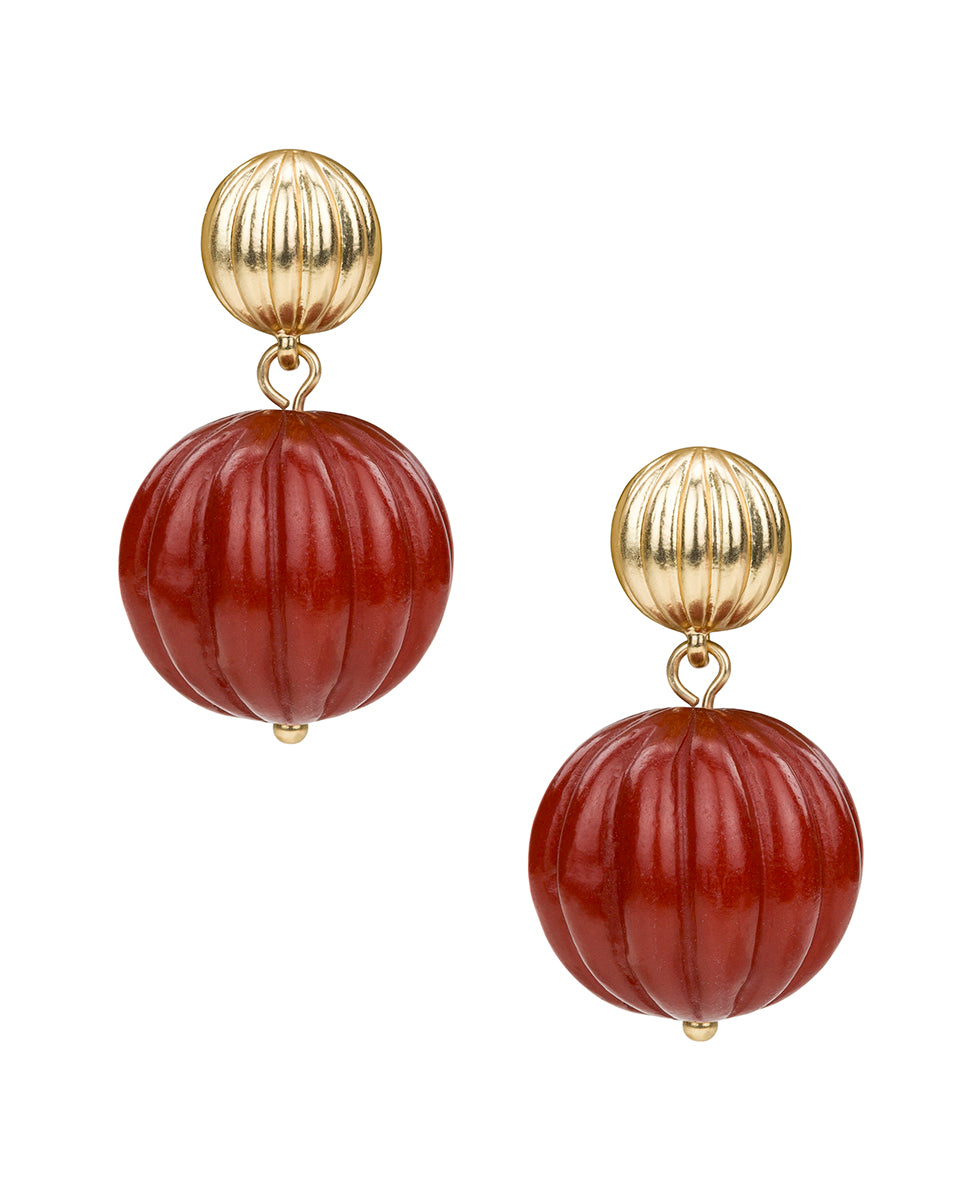 Female - Large Bead Drop Earrings - Scalloped Bead - red / gold - by Patricia Nash - View 1 of 2