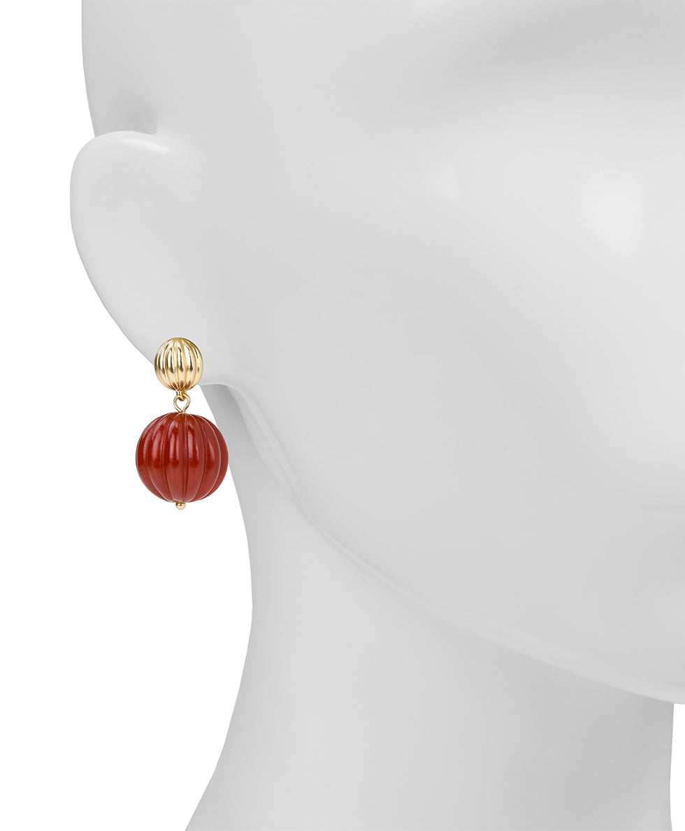 Female - Large Bead Drop Earrings - Scalloped Bead - red / gold - by Patricia Nash - View 2 of 2