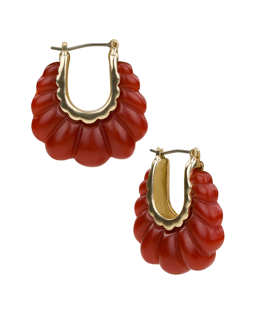 Female - Scalloped Hoop Earrings - Scalloped Bead - oxblood - by Patricia Nash - View 1 of 2