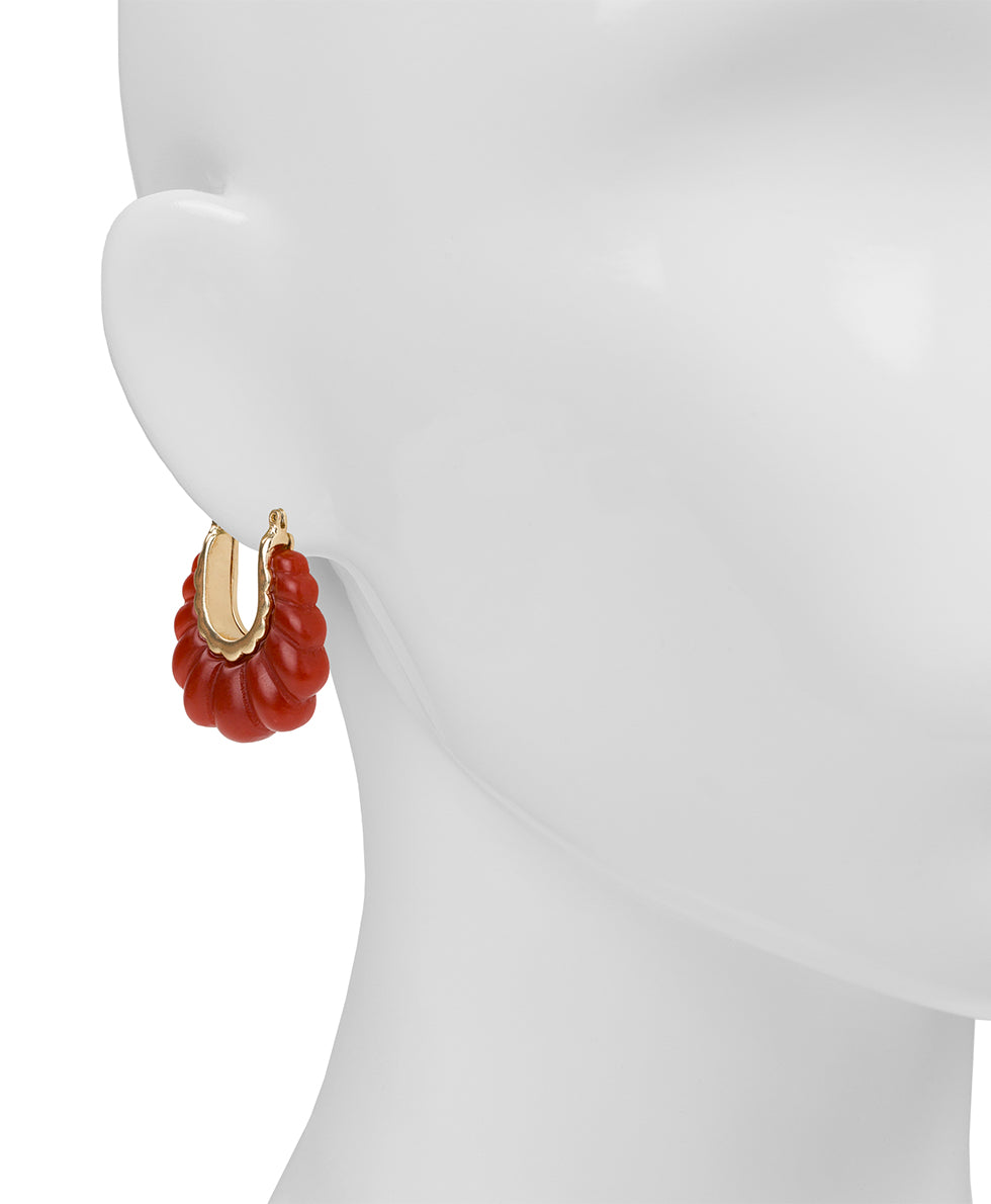Female - Scalloped Hoop Earrings - Scalloped Bead - oxblood - by Patricia Nash - View 2 of 2