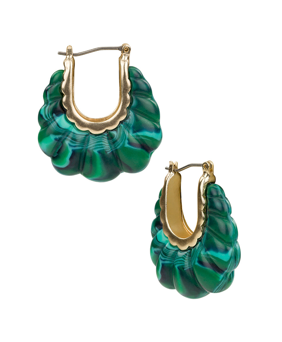 Female - Scalloped Hoop Earrings - Scalloped Bead Collection - green/matte gold - by Patricia Nash - View 1 of 2