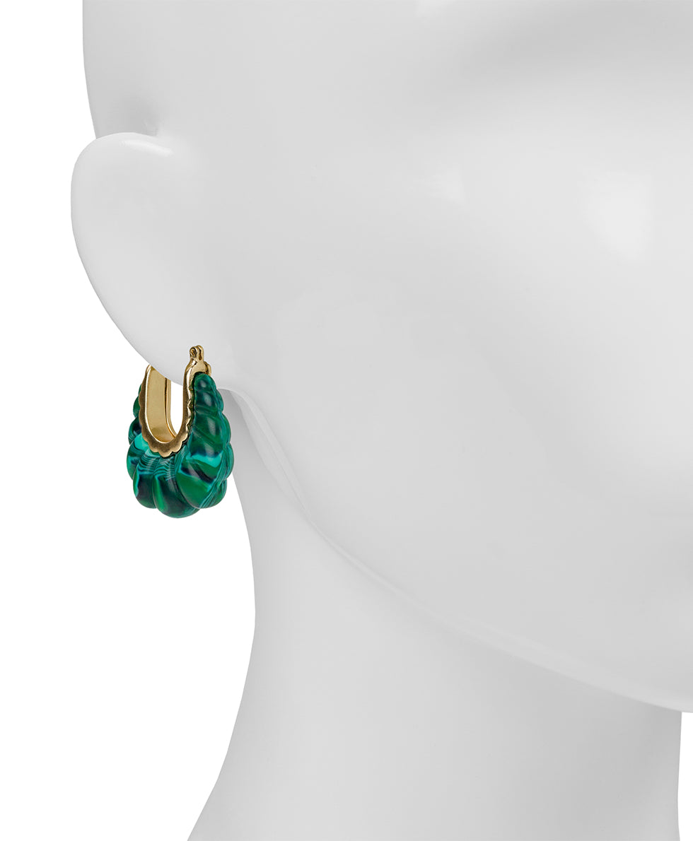 Female - Scalloped Hoop Earrings - Scalloped Bead Collection - green/matte gold - by Patricia Nash - View 2 of 2