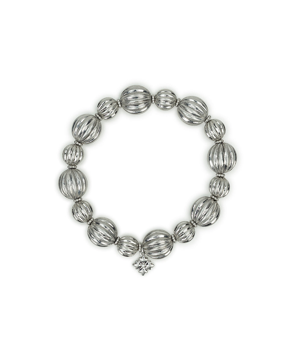 Female - Stretch Bracelet - Scalloped Bead Collection - worn rhodium - by Patricia Nash - View 1 of 3