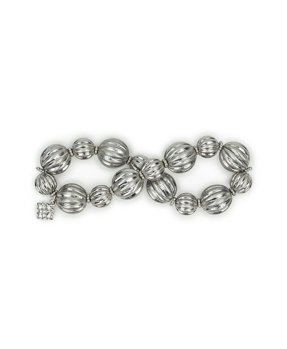 Female - Stretch Bracelet - Scalloped Bead Collection - worn rhodium - by Patricia Nash - View 2 of 3