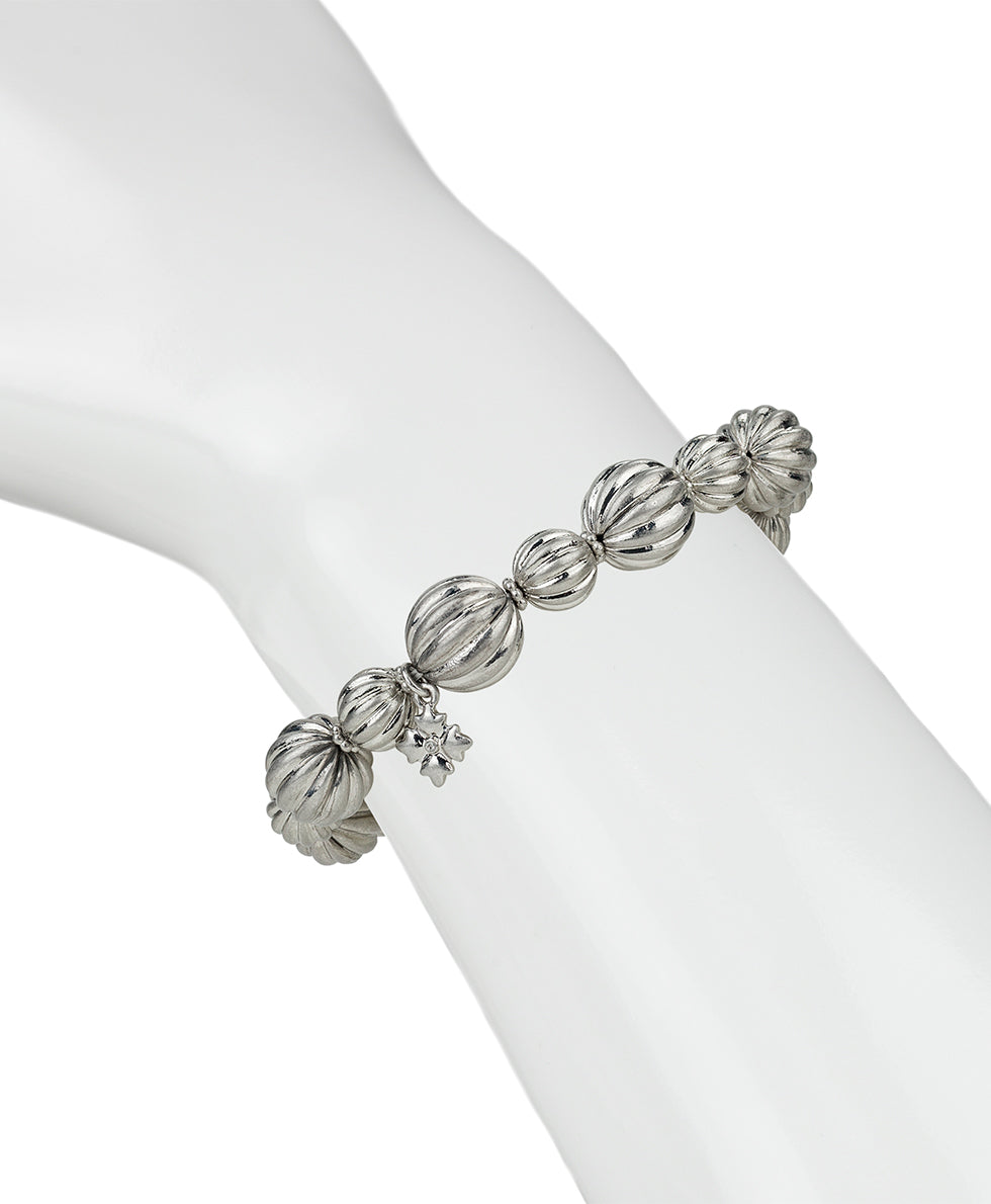 Female - Stretch Bracelet - Scalloped Bead Collection - worn rhodium - by Patricia Nash - View 3 of 3