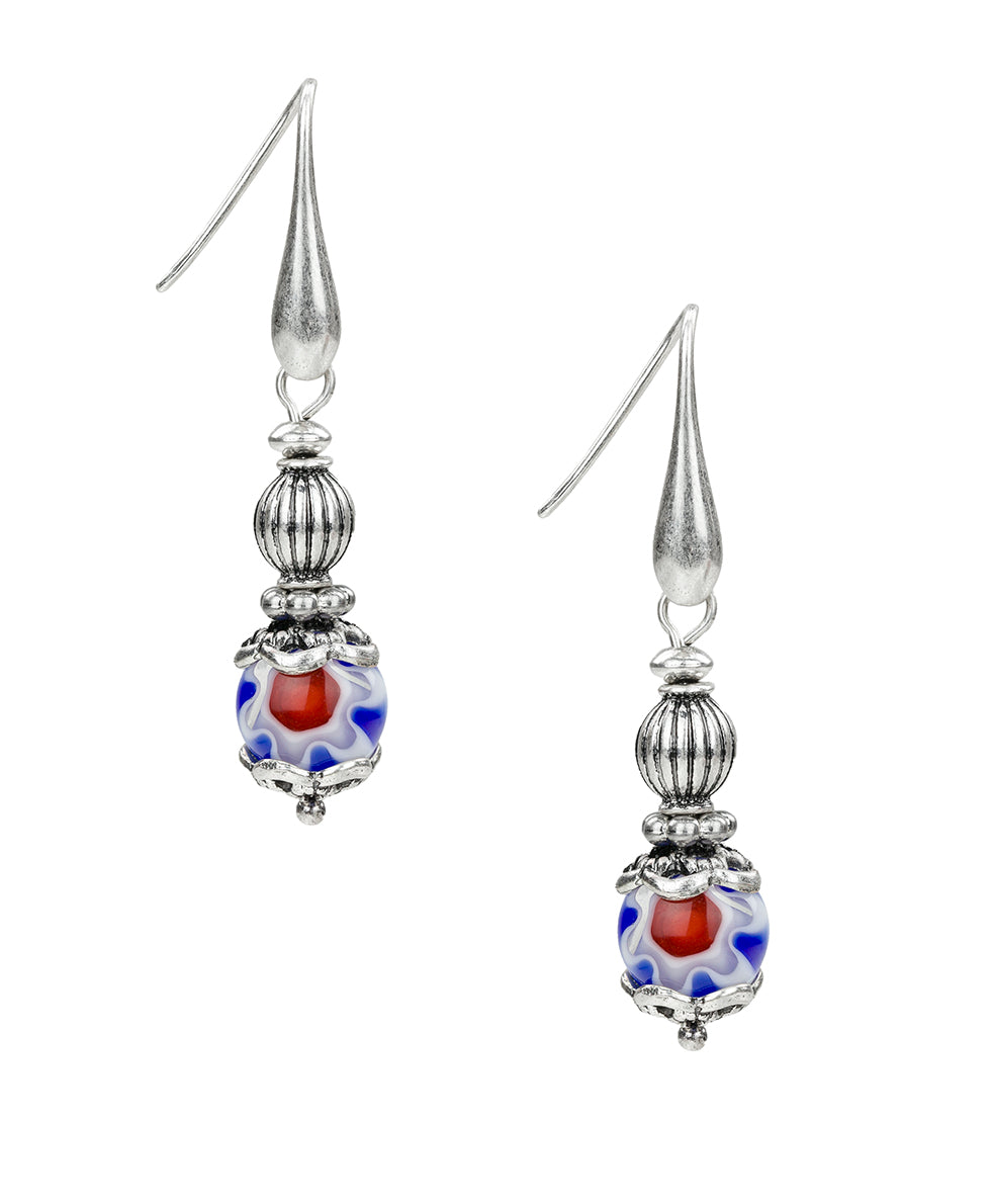 Female - Wire Drop Earrings - World Bead Collection - silver ox / blue - by Patricia Nash - View 1 of 2