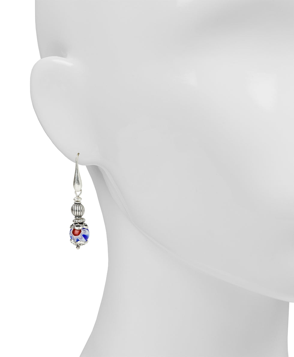 Female - Wire Drop Earrings - World Bead Collection - silver ox / blue - by Patricia Nash - View 2 of 2