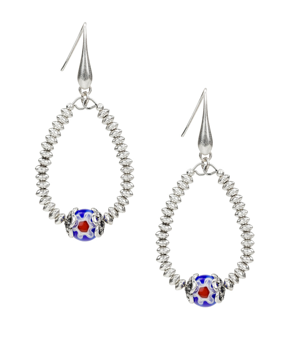 Female - Tear Drop Earrings - World Bead Collection - silver ox / blue - by Patricia Nash - View 1 of 2