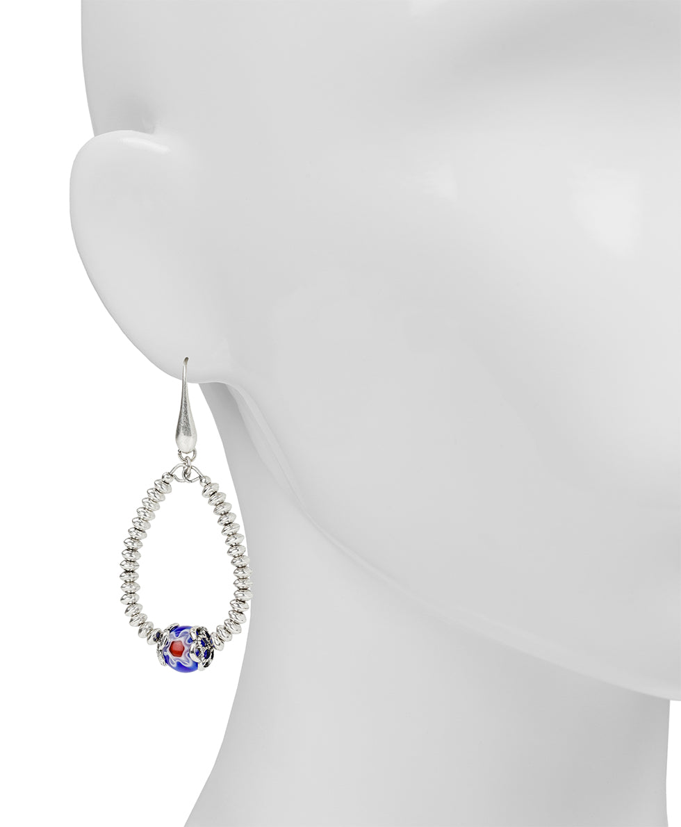 Female - Tear Drop Earrings - World Bead Collection - silver ox / blue - by Patricia Nash - View 2 of 2