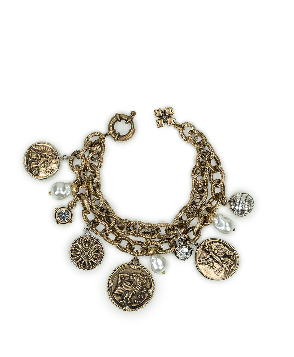 Female - Charm Bracelet - World Traveler - antique gold/silver ox - by Patricia Nash - View 1 of 3
