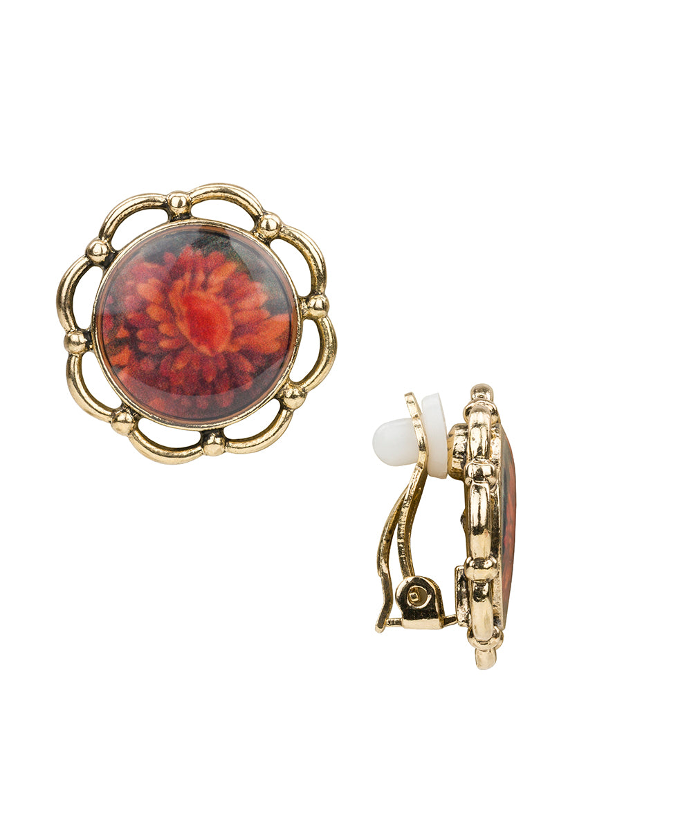 Female - Button Clip Earrings - Multi Print - heritage red/antique gold - by Patricia Nash - View 1 of 2