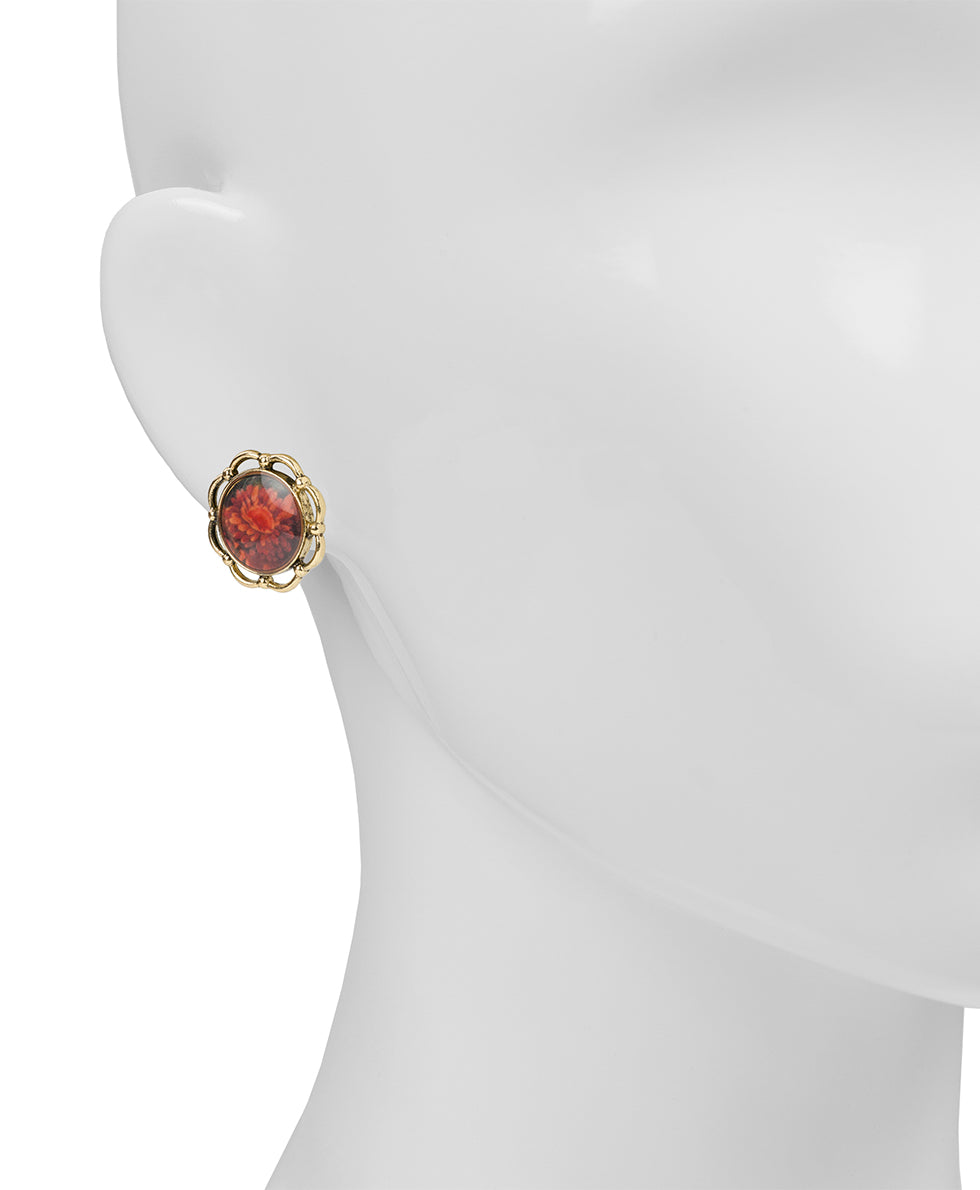 Female - Button Clip Earrings - Multi Print - heritage red/antique gold - by Patricia Nash - View 2 of 2