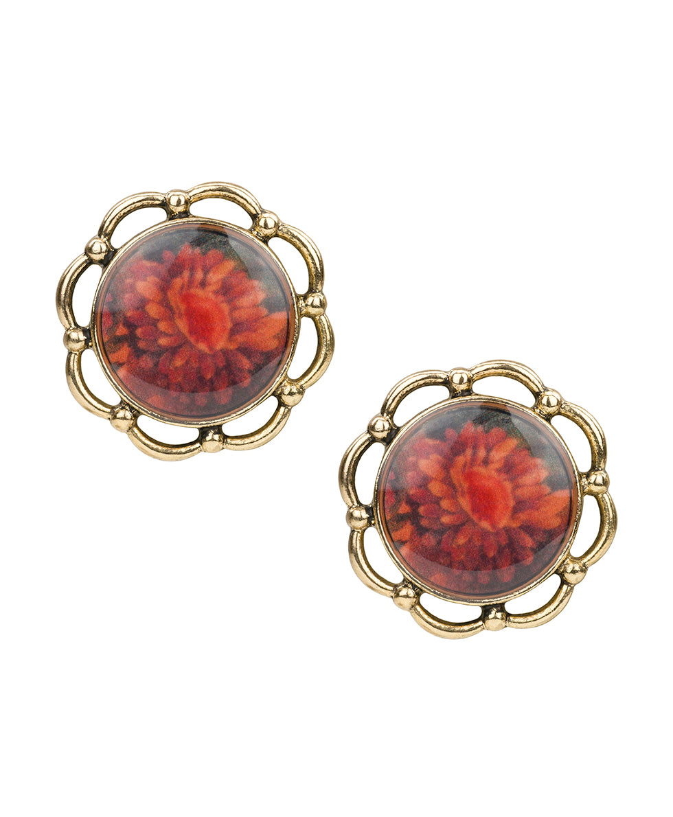 Female - Button Post Earrings - Multi Print - heritage red/antique gold - by Patricia Nash - View 1 of 2