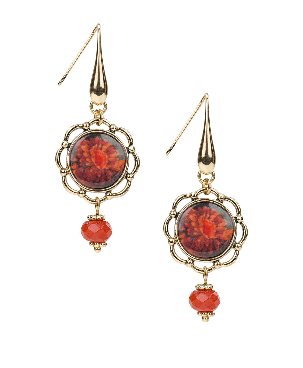 Female - Wire Drop Earrings - Multi Print - heritage red/antique gold - by Patricia Nash - View 1 of 2