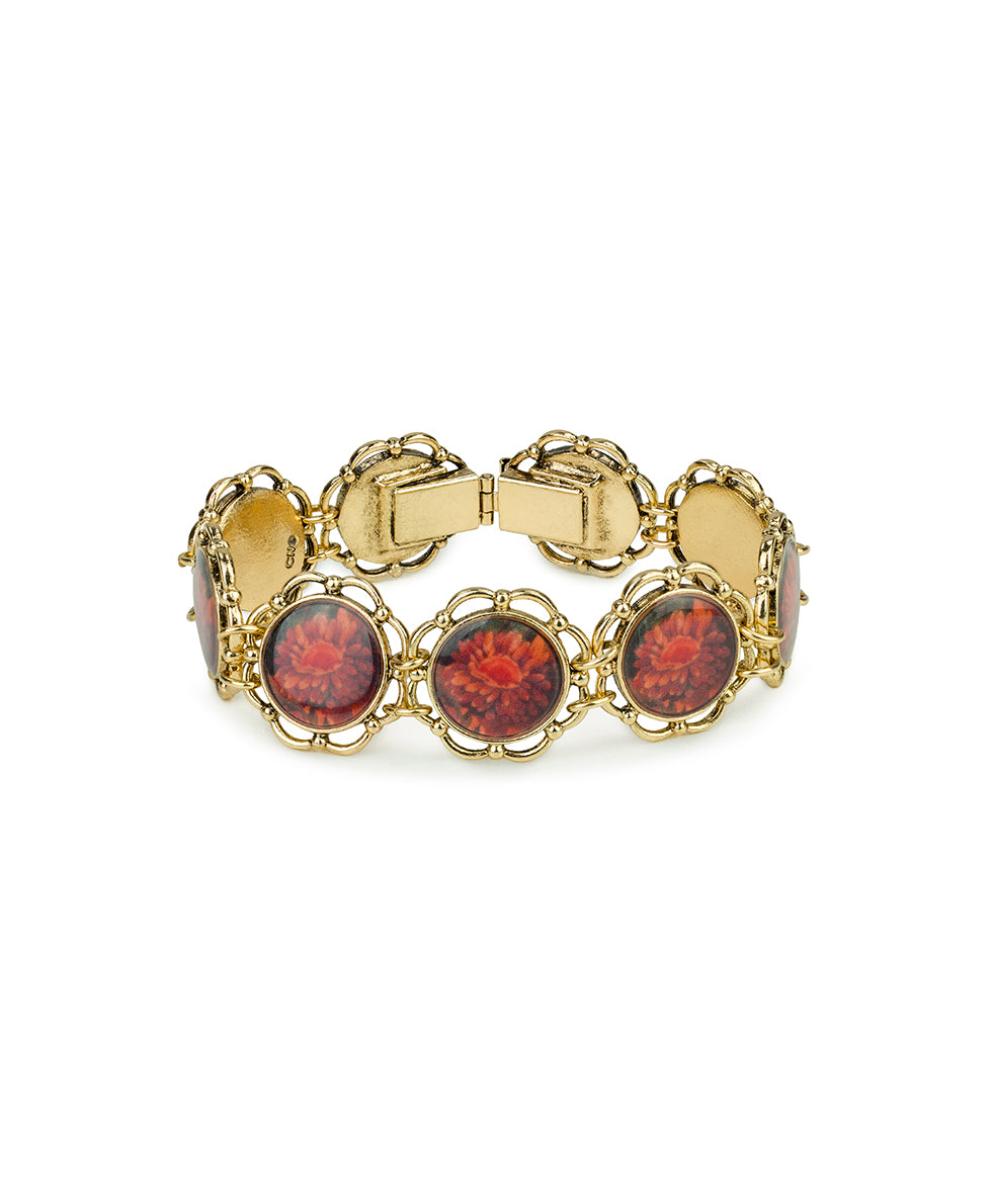 Female - Box Clasp Link Bracelet - Multi Print - heritage red/antique gold - by Patricia Nash - View 1 of 3