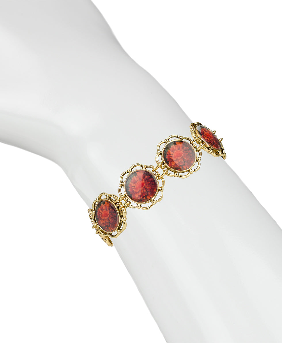 Female - Box Clasp Link Bracelet - Multi Print - heritage red/antique gold - by Patricia Nash - View 3 of 3