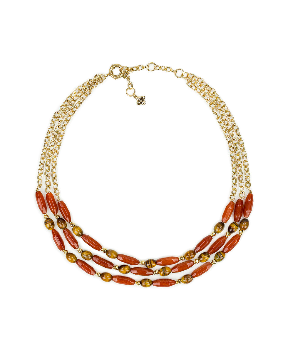 Female - Triple Strand Necklace - Eclectic Bead - red/antique gold - by Patricia Nash - View 1 of 2
