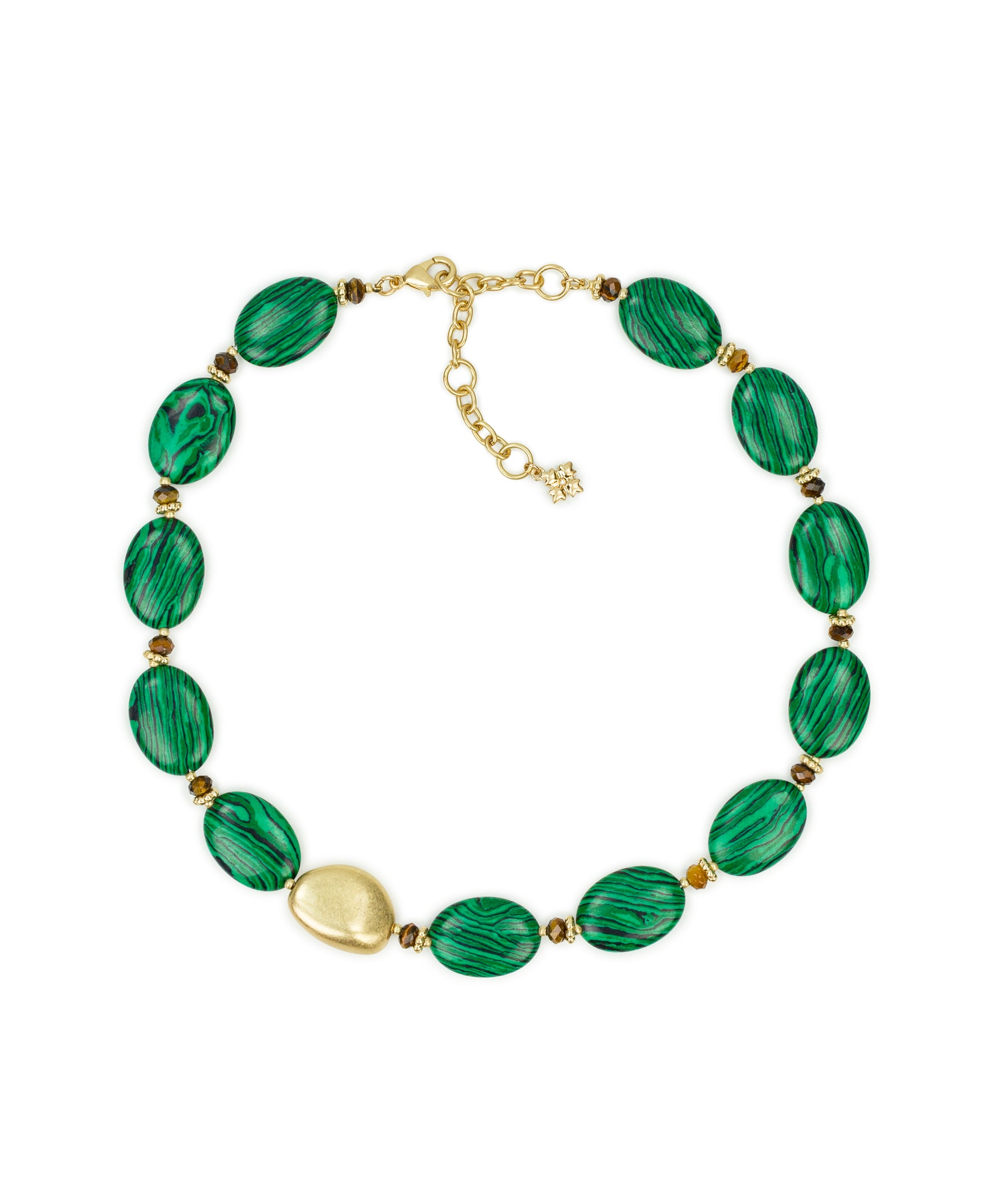Female - Oval Bead Necklace - Eclectic Bead Collection - green/worn gold - by Patricia Nash - View 1 of 2