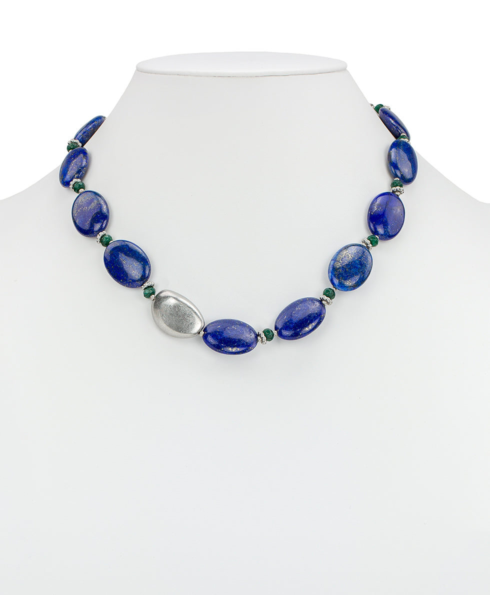 Female - Oval Bead Necklace - Eclectic Bead Collection - worn rhodium - by Patricia Nash - View 2 of 2