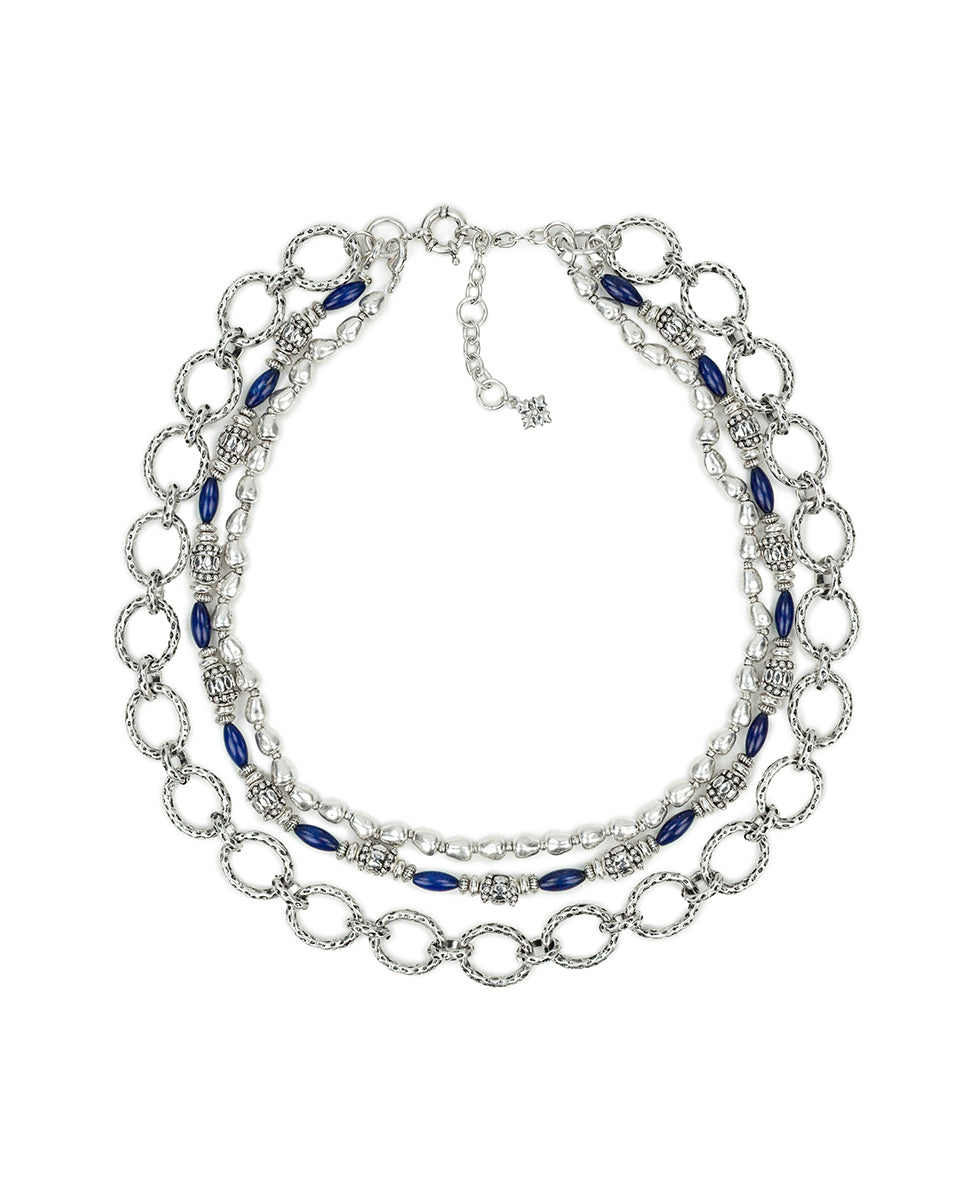 Female - Modular Necklace - Eclectic Bead Collection - silver ox/blue - by Patricia Nash - View 1 of 6