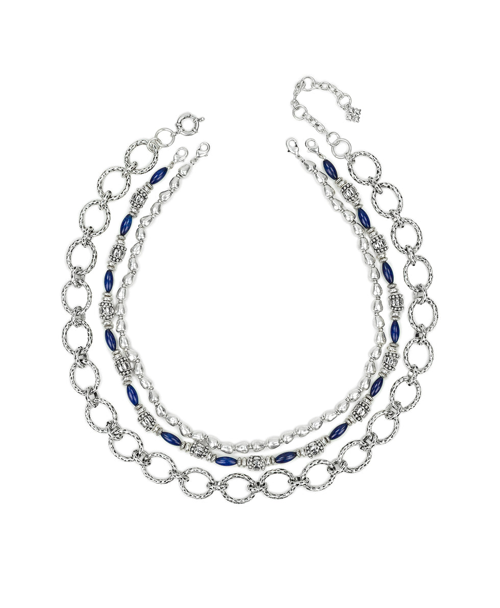 Female - Modular Necklace - Eclectic Bead Collection - silver ox/blue - by Patricia Nash - View 2 of 6
