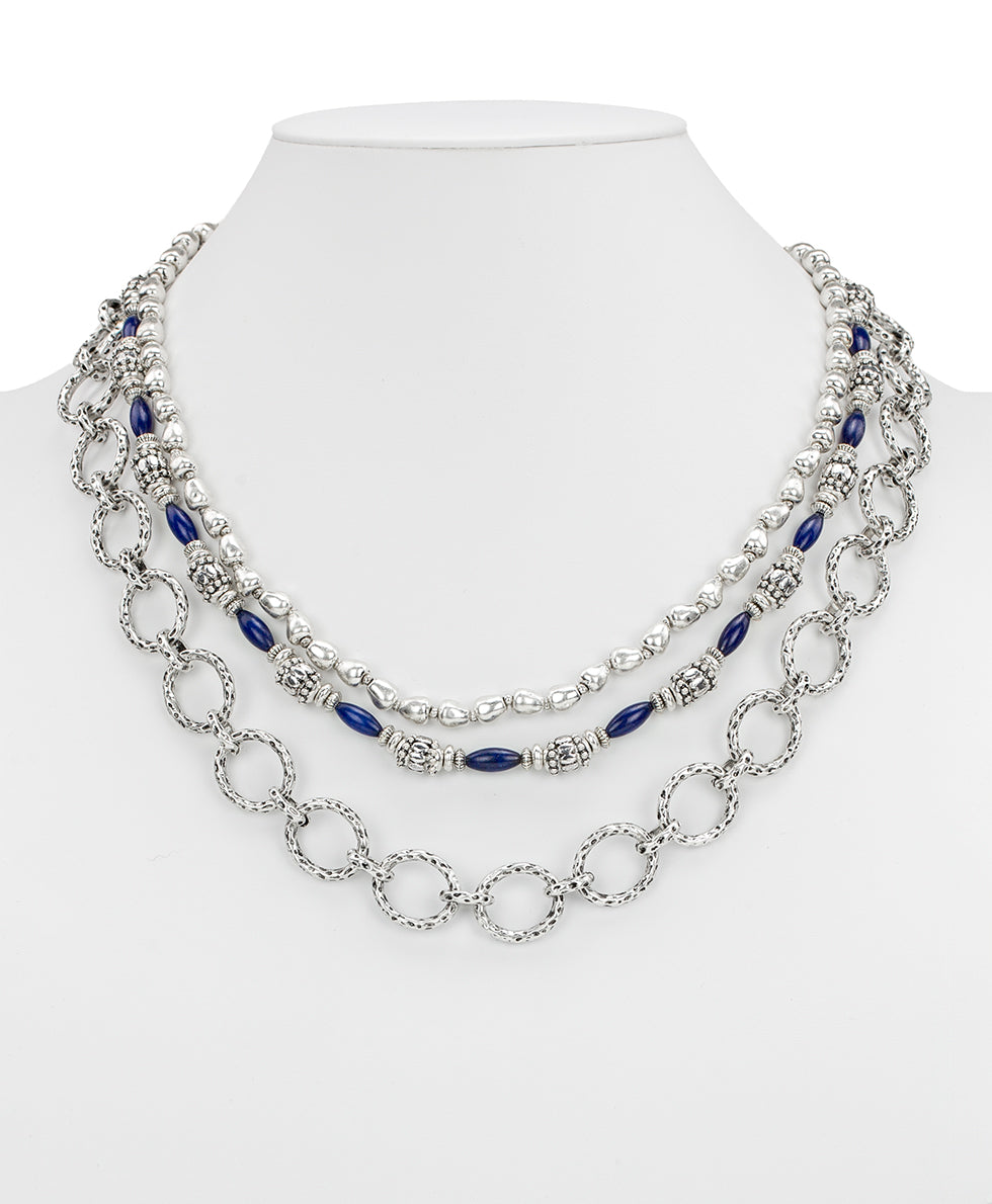 Female - Modular Necklace - Eclectic Bead Collection - silver ox/blue - by Patricia Nash - View 3 of 6