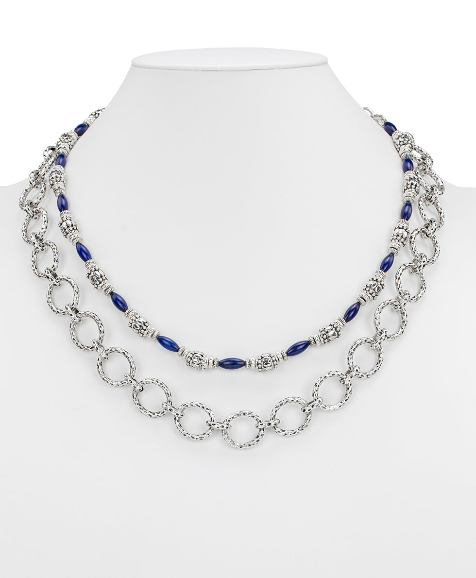 Female - Modular Necklace - Eclectic Bead Collection - silver ox/blue - by Patricia Nash - View 4 of 6