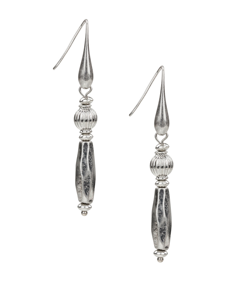 Female - Double Bead Drop Earrings - Eclectic Bead - worn rhodium - by Patricia Nash - View 1 of 2