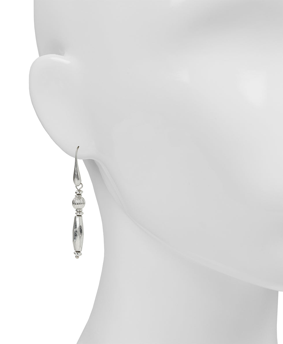 Female - Double Bead Drop Earrings - Eclectic Bead - worn rhodium - by Patricia Nash - View 2 of 2