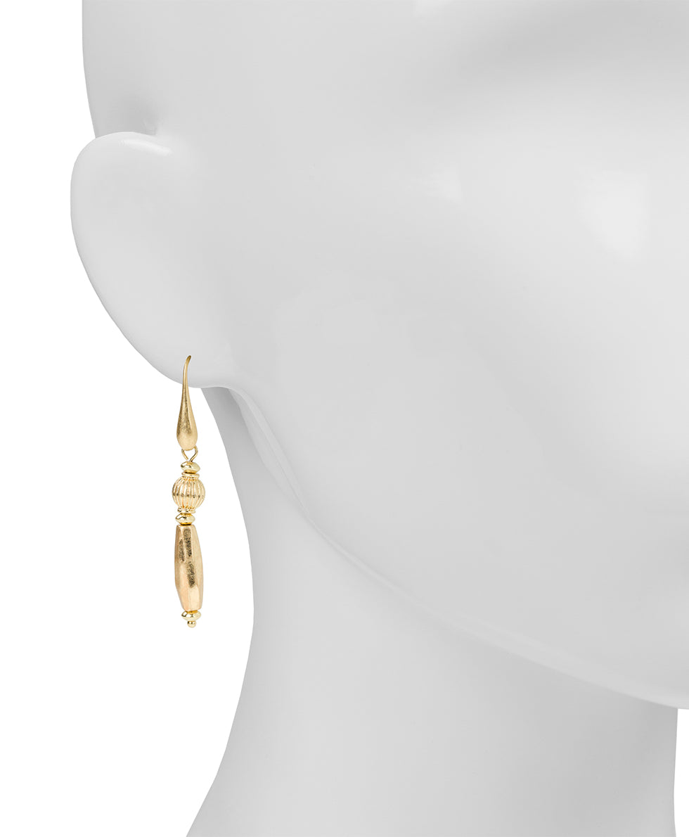 Female - Double Bead Drop Earrings - Eclectic Bead - worn rhodium - by Patricia Nash - View 4 of 6