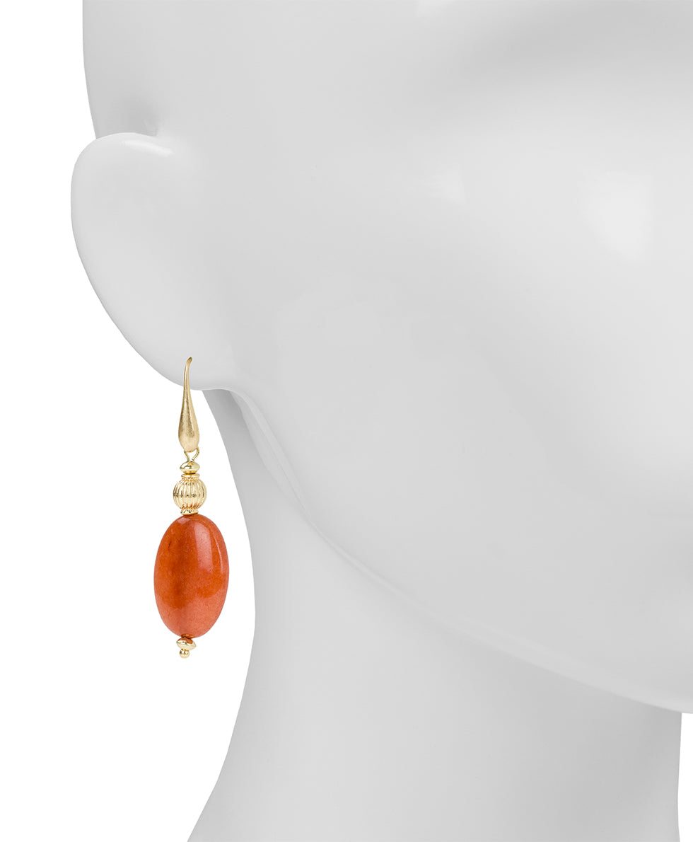 Female - Oval Drop Wire Earrings - Eclectic Bead - red/worn gold - by Patricia Nash - View 2 of 2