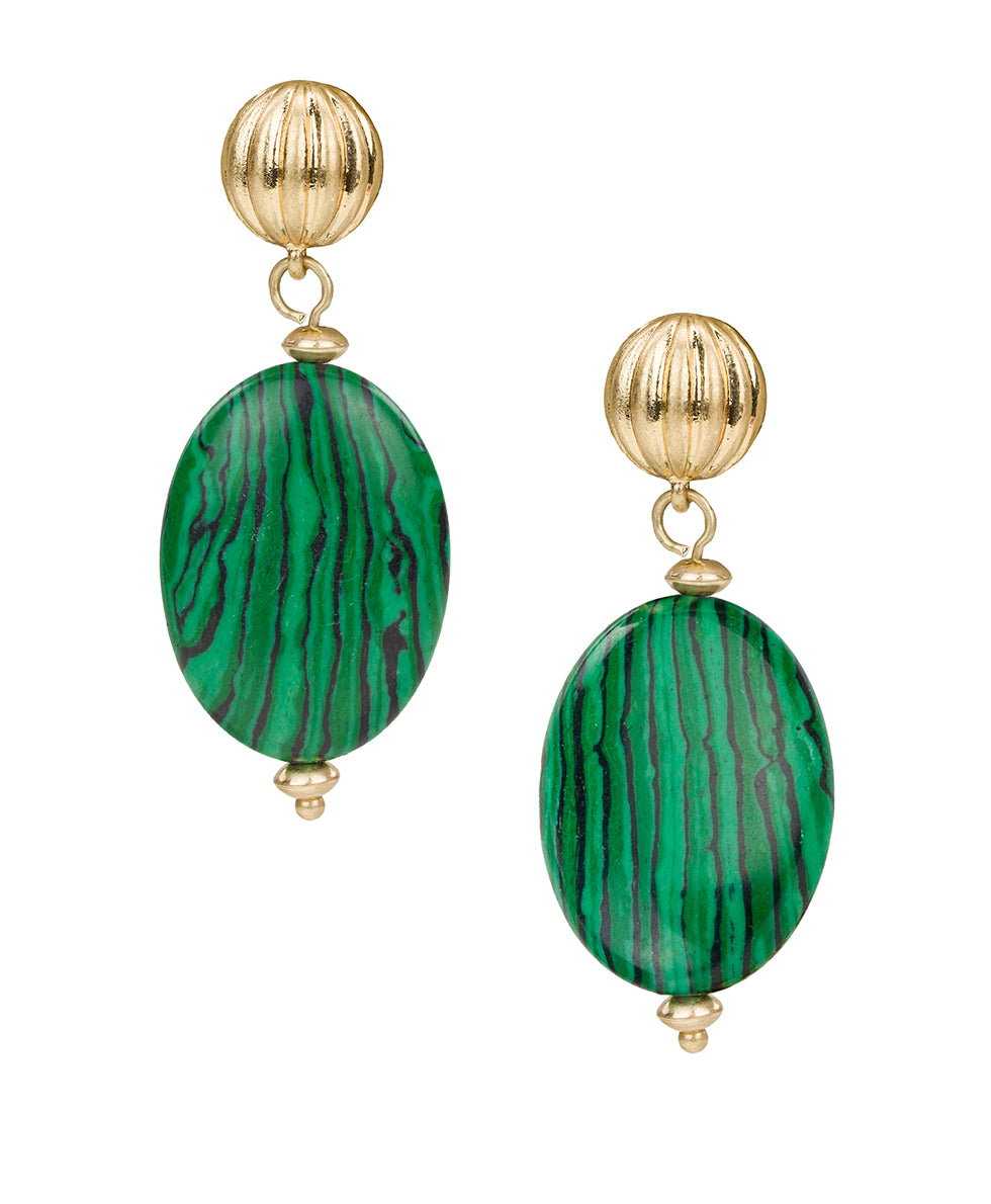 Female - Oval Post Drop Earrings - Eclectic Bead Collection - green/worn gold - by Patricia Nash - View 1 of 3