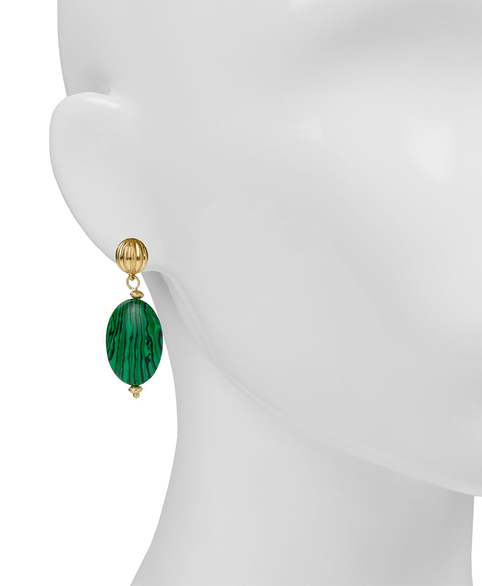 Female - Oval Post Drop Earrings - Eclectic Bead Collection - green/worn gold - by Patricia Nash - View 2 of 3