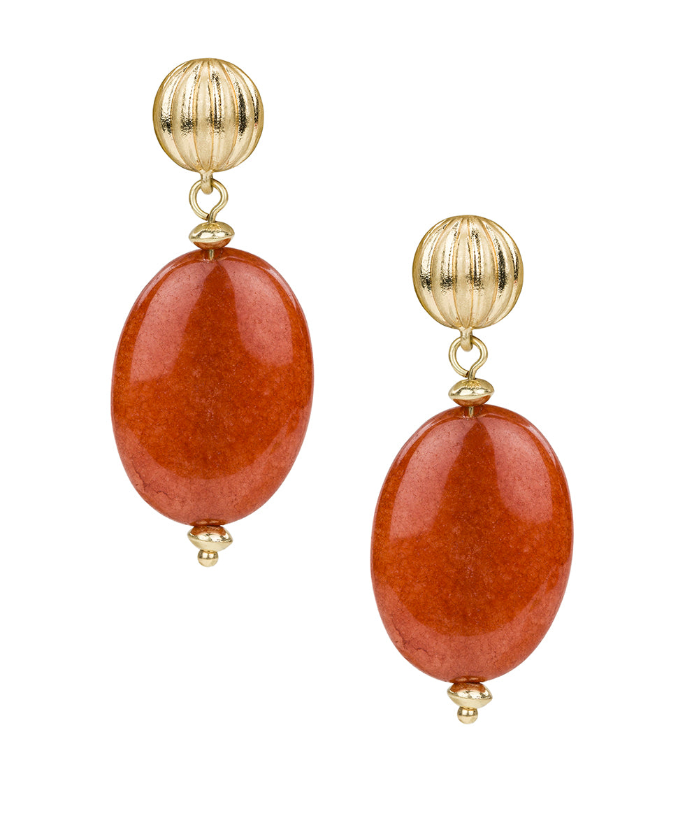 Female - Oval Drop Post Earrings - Eclectic Bead - red/worn gold - by Patricia Nash - View 1 of 2